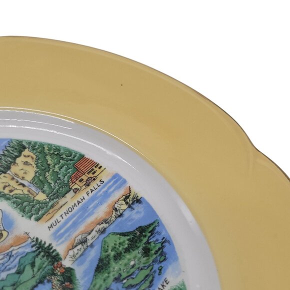 Vintage Oregon Souvenir Plate With Scenic Landmarks & Yellow Border - Picture 10 of 14